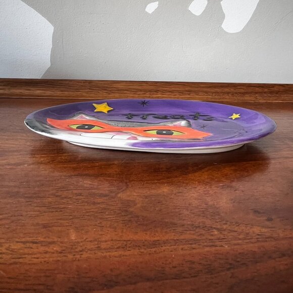 Fitz and Floyd Halloween "Treats" Cat Plate Oval Snack Candy Dish Decor Vintage - Picture 6 of 10
